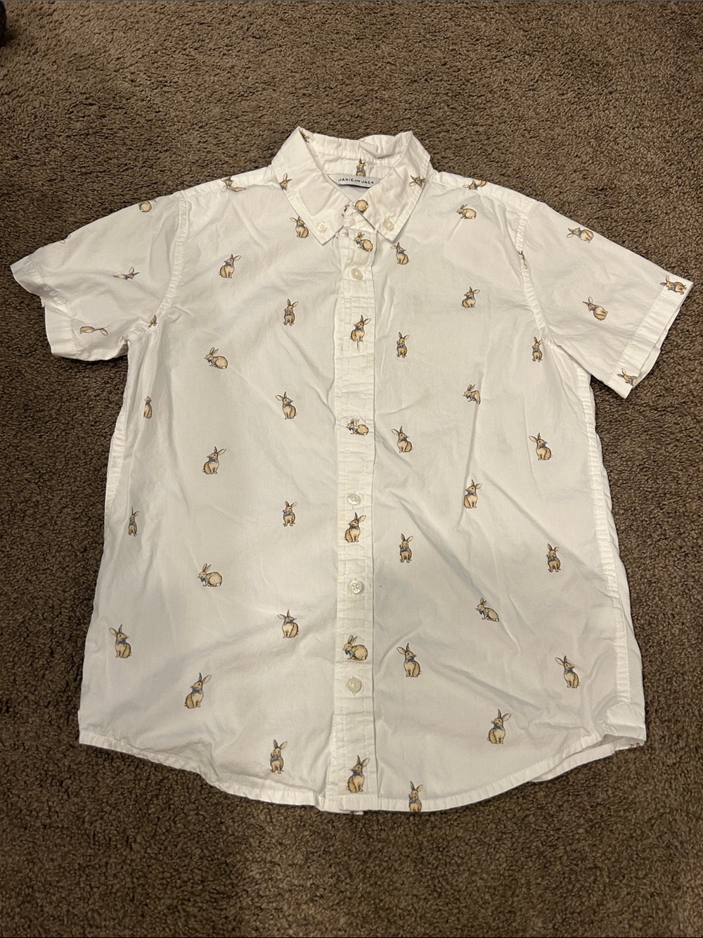Janie and Jack White Short-Sleeve Button-Down with Bunny Embroidery